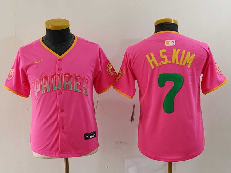 Youth San Diego Padres #7 Ha Seong Kim Pink Fashion Baseball Jersey,We sell and wholesale Youth San Diego Padres #7 Ha Seong Kim Pink Fashion Baseball Jersey on line form chian!